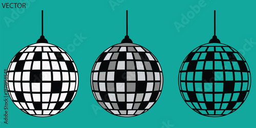 Elegant Disco Ball vector with Sparkle, Disco Ball Black Icon Bundle, Disco ball silhouette, Set of four black disco balls, Formats Included EPS