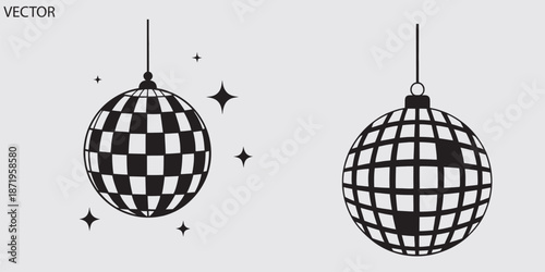 Elegant Disco Ball vector with Sparkle, Disco Ball Black Icon Bundle, Disco ball silhouette, Set of four black disco balls, Formats Included EPS