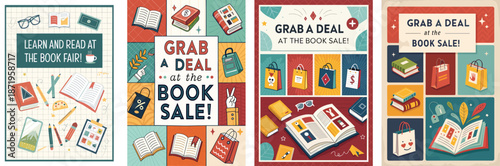 Exciting book sale extravaganza creative poster design featuring colorful books and deals