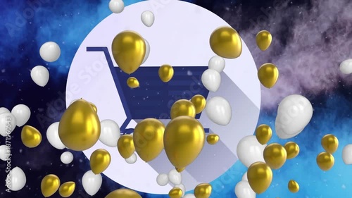 Animation of balloons floating over rotating mirror ball