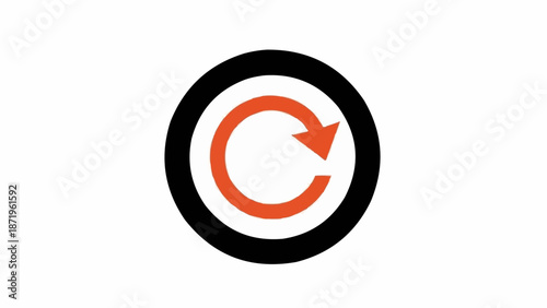 Black circle with orange refresh symbol.