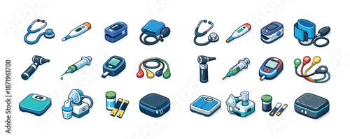 Collection of medical devices and equipment illustrations