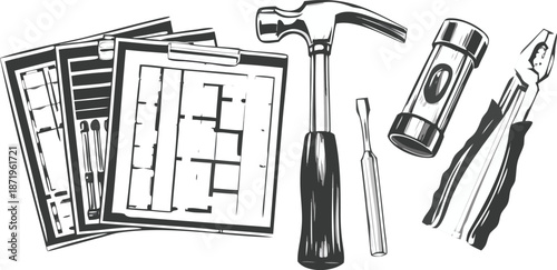 Set of essential tools for home repair and DIY projects
