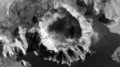 Geothermal Glow: A New Island in Icy Seas – Black-and-White Satellite Perspective