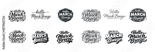 Hello march breeze calligraphy designs collection in black and white