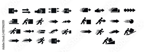 Dynamic action icons collection: movement, speed, and direction illustrations