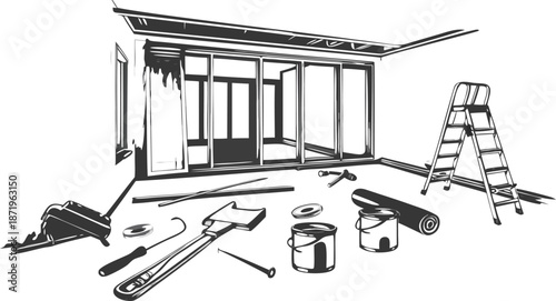 Construction site with tools and materials