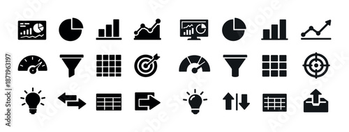Icon set of business analytics and data visualization symbols