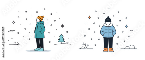 Two people enjoying snowy weather in winter attire