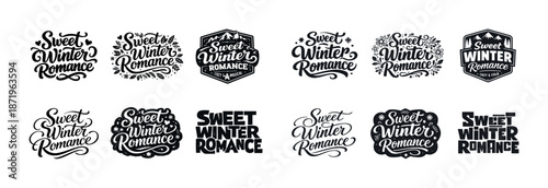 Sweet winter romance typography logos in various styles