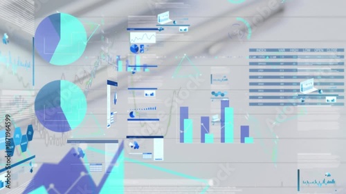 Animation of data processing over calculator and pen