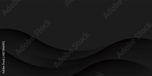 3D black geometric abstract background overlap layer on dark space with waves shape decoration. Minimalist modern graphic design element cutout style concept for banner, flyer, card, or brochure cover