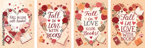 Romantic autumn romance book fair creative poster with floral accents and inspiring quotes