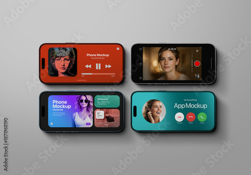 Phone Mockup - Horizontal Set (4 Objects)