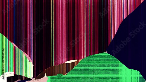 Background of a cracked monitor display. Animation of an TV LCD Screen glass or electronic device being cracked and glitching out. Screen of a broken TV.