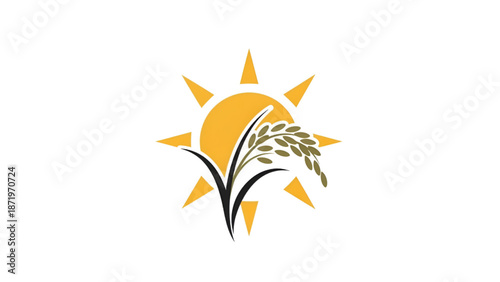 Golden Wheat Ears Rising with Sun Symbolizing Abundance Isolated on White