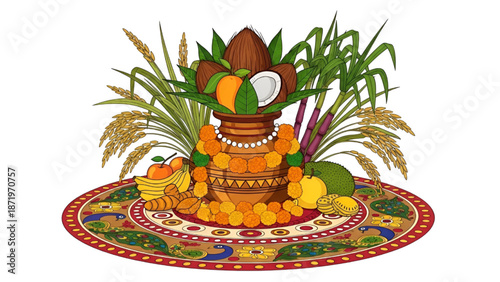Pongal Festival Celebration with Traditional Offerings and Decorations