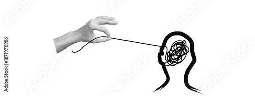 Abstract hand drawing. Tangled line. Psychology, Concept of thinking, finding a solution. Chaotic thoughts. Labyrinth. Complex task. Emotions of tension, anxiety. Reason.