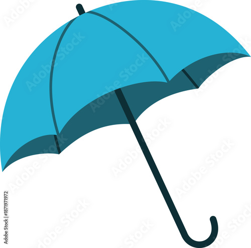 Blue open umbrella illustration for weather protection and safety concept isolated on white background