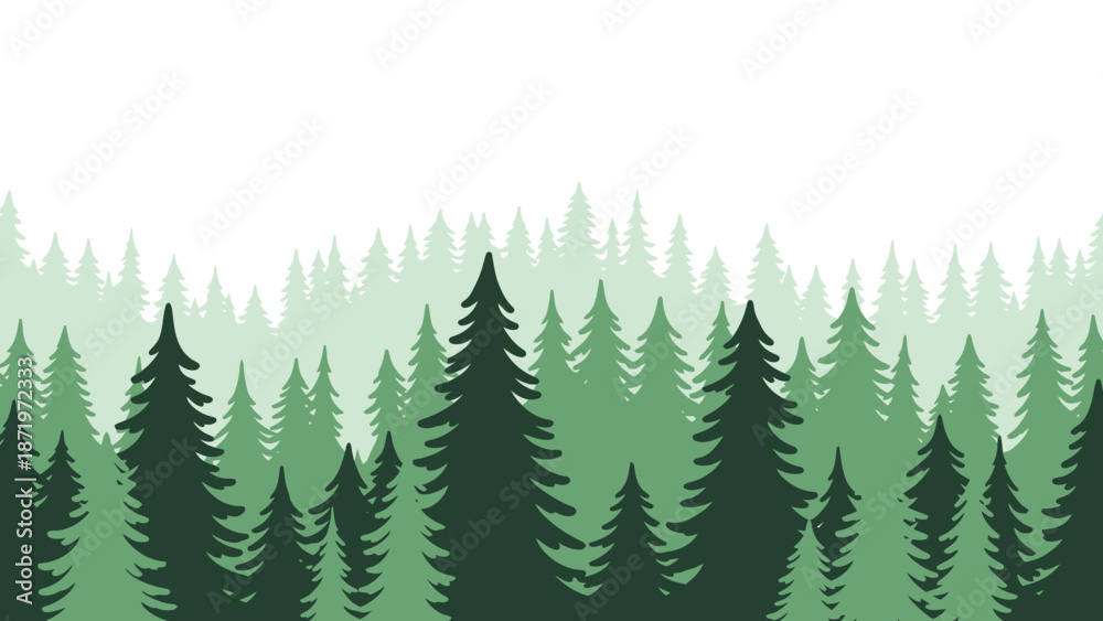 Obraz premium Seamless pattern of evergreen forest trees in various shades of green.