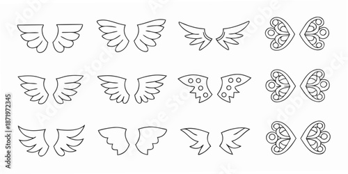 Arrangement of delicate butterfly wing designs in a simple black and white sketch