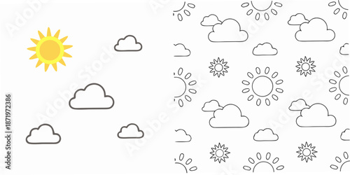 A simple illustration depicting a sunny and cloudy weather pattern