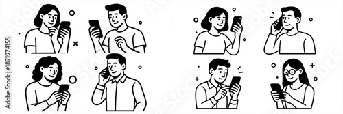 People engaging with smartphones in a modern communication setting