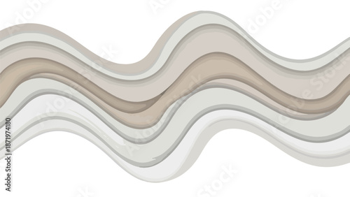 A seamless minimal geometric pattern featuring wavy, layered lines in shades of beige and gray on a white background, creating a smooth, flowing design.