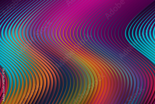 Schilderij op canvas High Contrast Vibrant Waves with Sinuous Curve Abstract Design in Teal Orange an