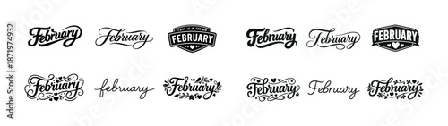 Stylish february typography designs in various artistic styles