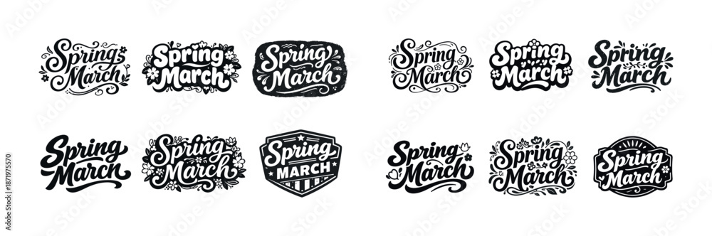 Obraz premium Spring march calligraphy designs with floral elements