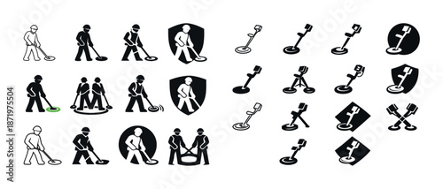 Metal detector icons collection: diverse designs and poses