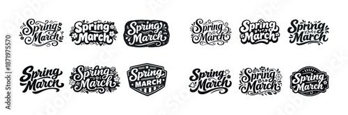 Spring march calligraphy designs with floral elements