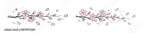 Cherry blossoms on branches with falling petals and sparkles
