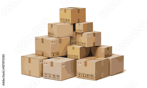 Cardboard boxes stacked for transport and delivery vector illustration, easily editable.  