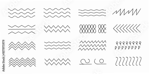 Collection of various wavy and zigzag line patterns on a white background