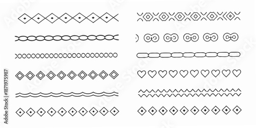 Collection of decorative line patterns and ornamental design elements in black and white