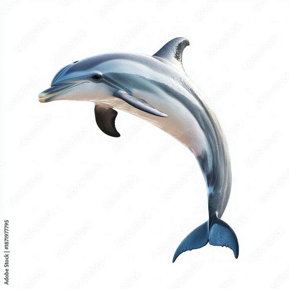 Obraz premium Graceful bottlenose dolphin jumping out of water isolated on white background