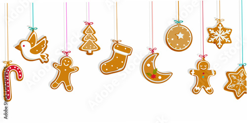 Festive hanging gingerbread cookies and candy canes for a cheerful christmas celebration