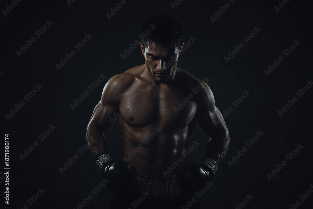 Fototapeta premium Generative AI Powerful Male Boxer With Intense Focus and Strength