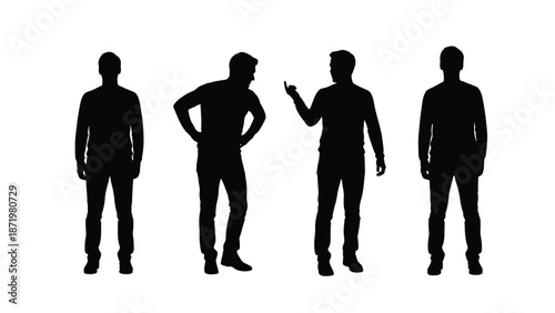 Collection of four male human figure silhouettes in different casual poses