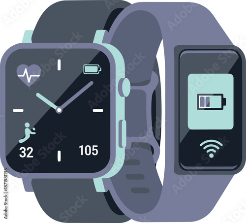 Modern Smartwatch and Fitness Tracker Gadgets.