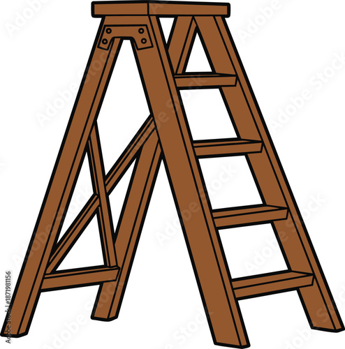 Wooden A-Frame Step Ladder Illustration.