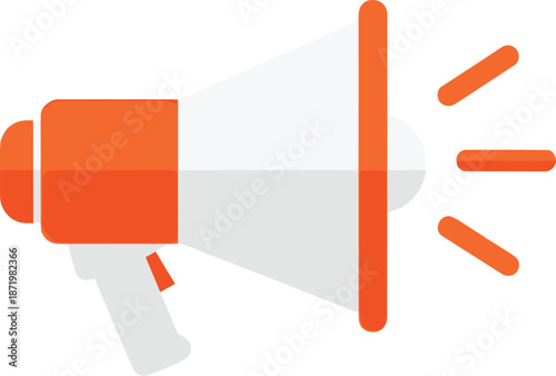 Orange and White Megaphone Icon with Sound Waves.