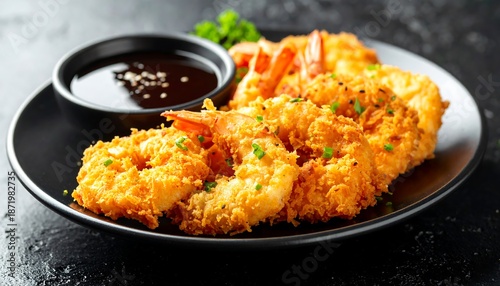 Crispy Breaded Shrimp Appetizer with Dipping Sauce.