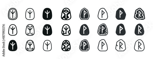 Set of viking runes in black and white design variations