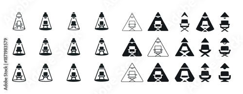 Collection of director and theater chair icons in various styles and arrangements