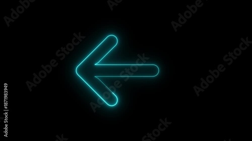 Neon arrow right to left direction concept . Arrow pointing right side, beautiful left side neon arrow icon animation on black background. 4K abstract neon arrow loading icon and uploading animation.