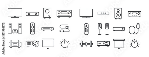 Electronic devices and accessories icons set for audio-visual systems