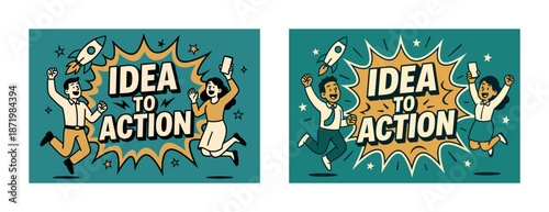 Energetic business figures celebrating innovation achievement